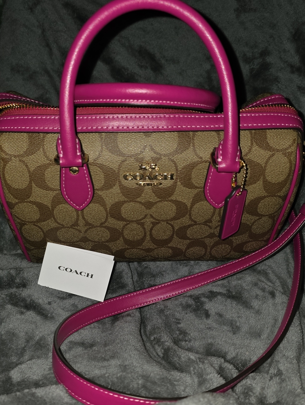 Coach Brown Signature Satchel with PINK Trim 👜👛